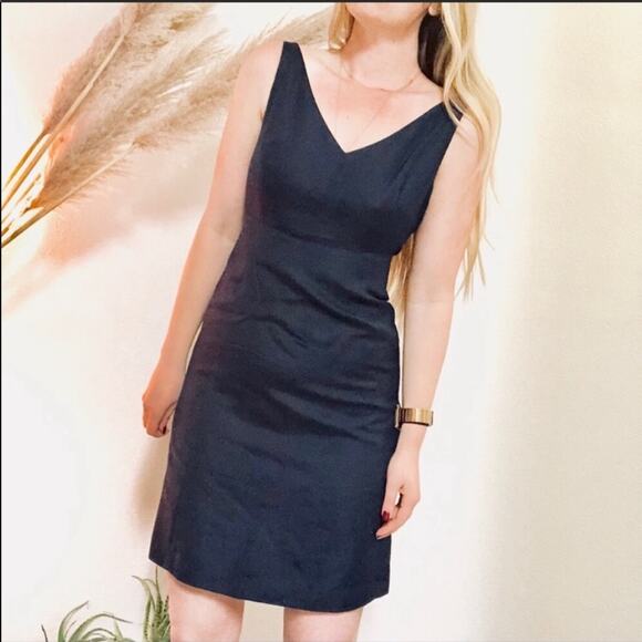 J. CREW Navy Blue VNeck Cotton Midi Knee Length Tank Top Dress 4 Petite Preppy - Picture 1 of 5